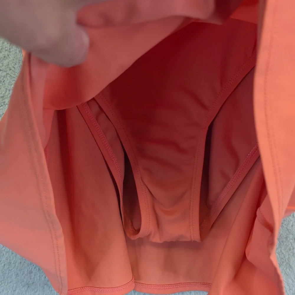D&Co‎ Swim Dress Womens 4 Pink Salmon Babydoll Adjustable Ruched Modest Skirt